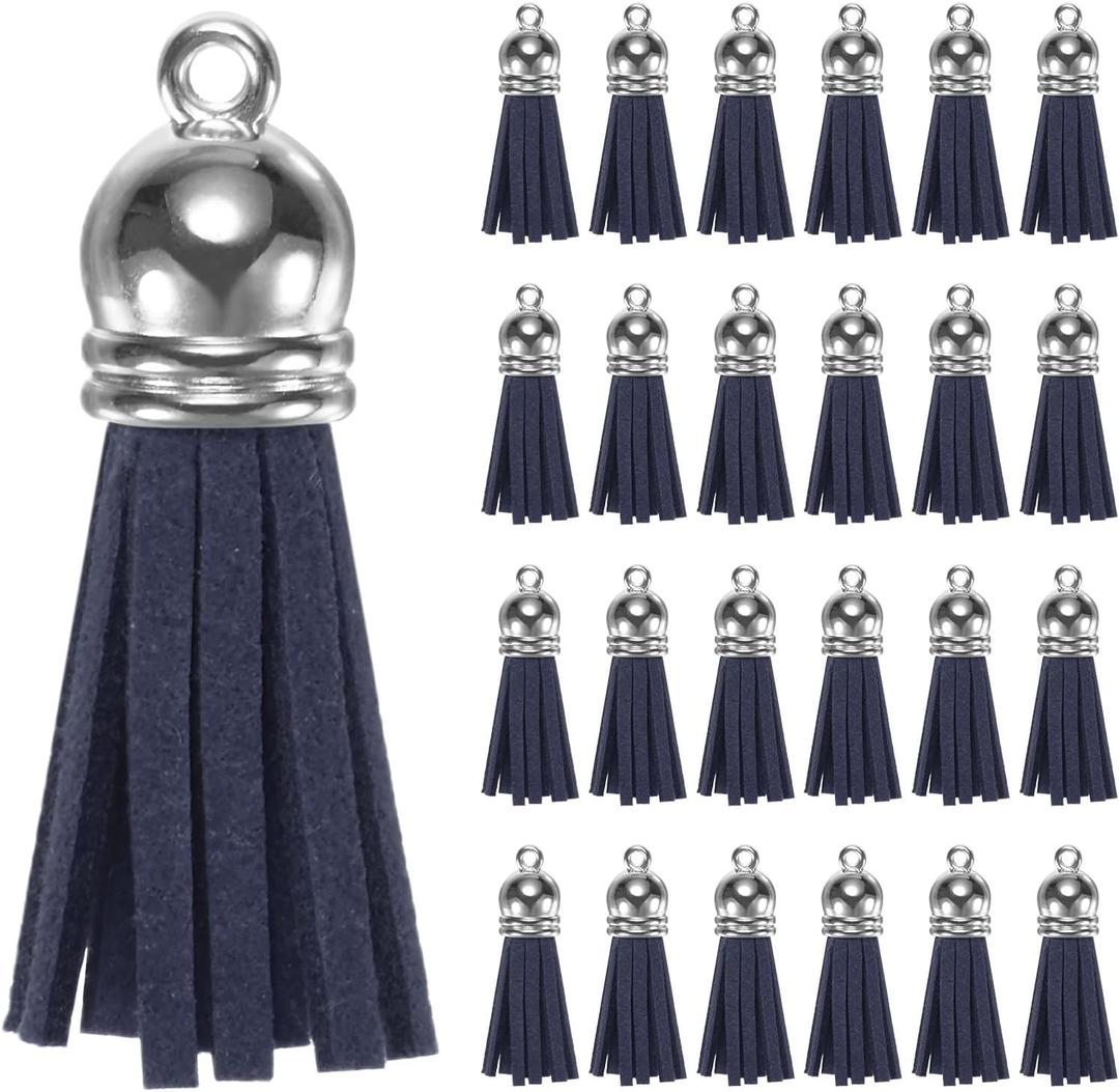 M METERXITY 50-Pack Faux Suede Tassel 1.4 Inch Small Keychain Rust Faux Leather Tassels Charm Navy Blue with Rings for DIY Crafts/Keychain/Earrings/Bracelets/Necklace