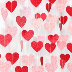 Galentines Red Pink Valentines Party-Decorations - 52ft Heart Garland Streamers Paper Banner,Proposal Anniversary Romantic Birthday Baby Shower Rustic Wedding Hanging Ornaments Decor Hugfond