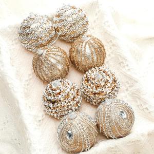 8 Pcs Champagne Christmas Ball Ornaments 3.15 Inch Glitter Pearl Champagne Gold Christmas Tree Decorations Shatterproof Glitter Xmas Baubles Neutral Ornaments for Xmas Tree Home Decor
