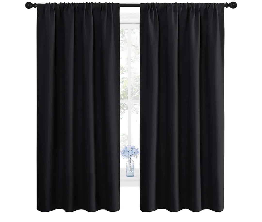NICETOWN Black Blackout Curtain Blinds - Solid Thermal Insulated Window Treatment Blackout Drapes/Draperies for Bedroom (2 Panels, 42 inches Wide by 63 inches Long, Black)