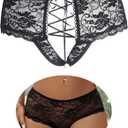ohyeah Women Lace Boyshort Panty Lace Trim Boyshort Plus Size Underwear Panties Sheer Plus Size Panties (Medium-Large, 1- Black)