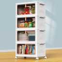 4 Tier Plastic Storage Bins with Lid 24QT, Stackable Storage Containers with Wheels, Folding Storage Boxes, Collapsible Storage Bins, Closet Organizers and Storage for Living Room,Office,Dorm