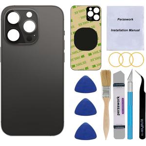 Perzework OEM Rear Back Glass Replacement for iPhone 14 Pro 6.1 inches with Reparing Toolkit and Pre-Installed Adhesive (Space Black)