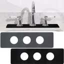 Tioncy 2 Pcs 3 Hole Faucet Mat for Kitchen Sink Kitchen Faucet Absorbent Mat Splash Catcher Sink Drip Catcher for Bathroom Counter(Round Hole,Black)