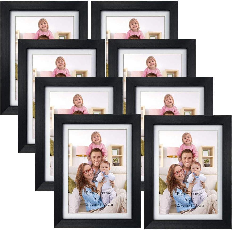 Giftgarden 5x7 Picture Frame Set of 8, 6x8 Matted to Display 5 by 7 Photo with Mat or 6 by 8 without Mat for Wall or Tabletop, Black