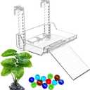 SUNSUN Turtle Basking Platform with Feeding Tray & Adjustable Ramp, Anit-Slip, Durable, Height Adjustable Hanging Platform.Acrylic Turtle Dock for Small Turtles, Reptiles and Aquatic Pets. (Medium Kit)