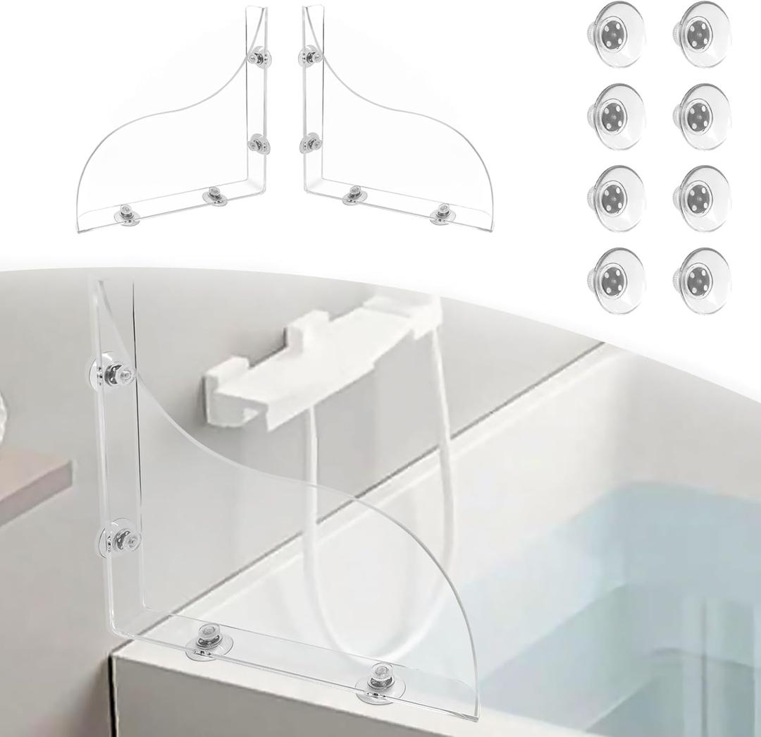 Daily Treasures 2Pcs Removable 9.06"x7.87" Shower Splash Guard with Silicone Sucker, Reusable Splash Guard for Shower, 3MM Thickened Bathtub Splash Guard,Detachable Bathtub Splash Guard for Tub