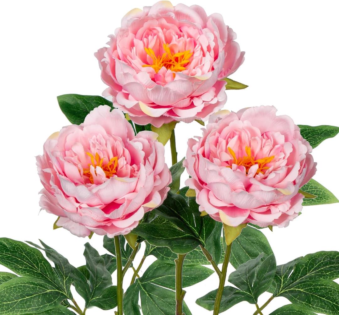 Briful 3PCS Peonies Artificial Flowers 24'' Faux Silk Flowers Spray Real Touch Fake Flowers Bouquet for Home Floral Arrangements Centerpiece Wedding Vintage Decor(pink)