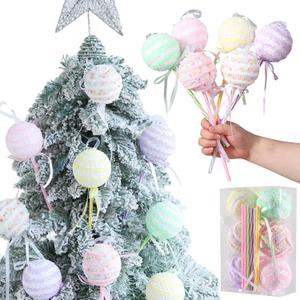 Pastel Christmas Lollipop Candy Ornaments, 6PCS Candyland Christmas Decorations Shatterproof Glitter Foam Ball for Xmas Tree Hanging Decor New Year Holiday Decoration