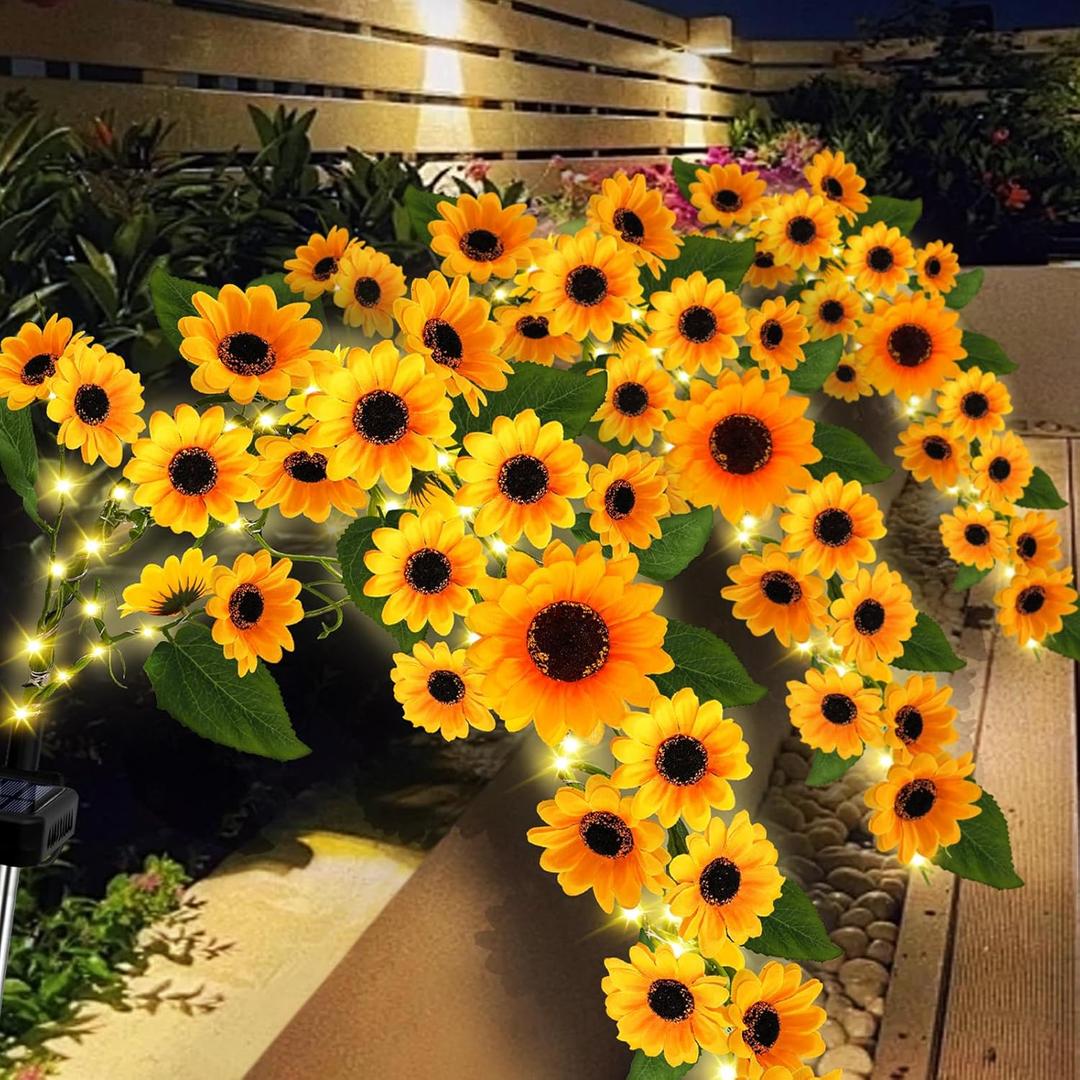 Solar Garden Lights Outdoor, Solar Sunflower Lights with 46 Lifelike Sunflower, Waterproof 90 Bright LED Fall Flowers Garden Decor for Patio Flower Bed Yard, Gift for Mom (2 Pack)