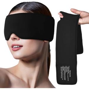 Migraines Relief Cooling Eye Mask: FSA/HSA Eligible - Cold Compress Ice Pack for Puffy Eyes Headache Stye Sinus Therapy - Large Soft Thick Gel Long Lasting Comfort Reusable Flex Black