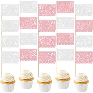 Mifoci 80 Pcs Cielito Lindo Baby Shower Cupcake Toppers Papel Picado Cake Toppers Mexican Fiesta Theme Party Decorations Supplies for Baby Shower Banquet Celebration Party Supplies Decor