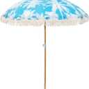 6.5Ft Boho Beach Umbrella with Fringe, Tassel Umbrellas with Tilting Wood Pole & Carrying Bag, UPF 50+ for Beach