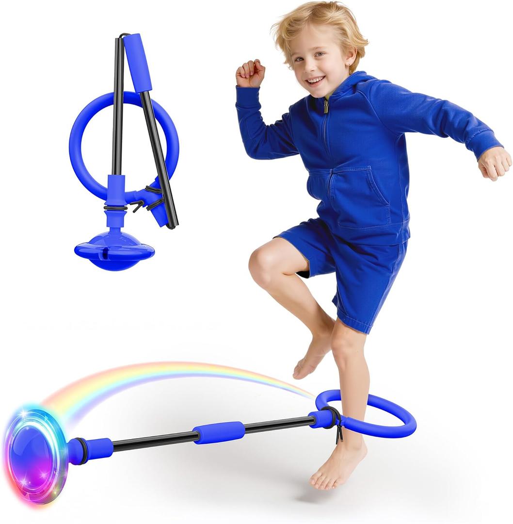 Ankle Skip Ball for Kids, Foldable Colorful Light Flash Wheel Skip Ball for Adults, Indoor Outdoor Game Toys for Kids Girls Boys, Gift for Girls, Boys Ages 5 6 7 8 9 10 11 12 Years Old, Blue