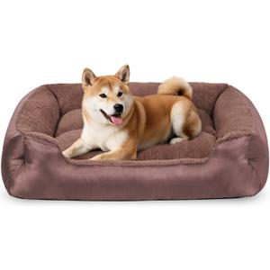 Orthopedic Dog Bed Medium Size Dogs, Washable Calming Dog Sofa Bed, Rectangle Comfort Pet Bed for Medium Dogs, Non-Slip Bottom, Brown (31.4"L x 23.6"W x 7"Th)