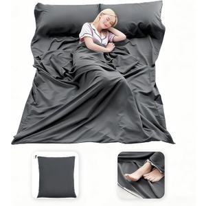 MongByYa Sleeping Bag Liner Lightweight Compact Sleeping Bag Sack Portable Clean Travel Sheet Camping Sleep Sheet for Backpacking Hotel Hiking (82.7 X 70.9, Silver Gray)