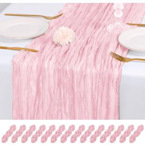 14 Pack Light Pink Cheesecloth Table Runner 17x108 Inch Semi Sheer Boho Gauze Cheese Cloth Fabric Table Runners, for Wedding Party Baby Shower Birthday Home Decor Garden Farmhouse