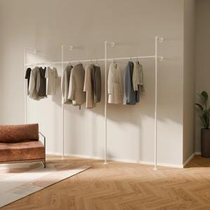 Pamo White Clothing Rack Wall Mounted 117" W 87" H, 750 lbs | Heavy Duty Pipe Closet System in White Powder Coated Steel, Scratch-Resistant, Single Rod, Easy Assembly, Closet Oraginzer
