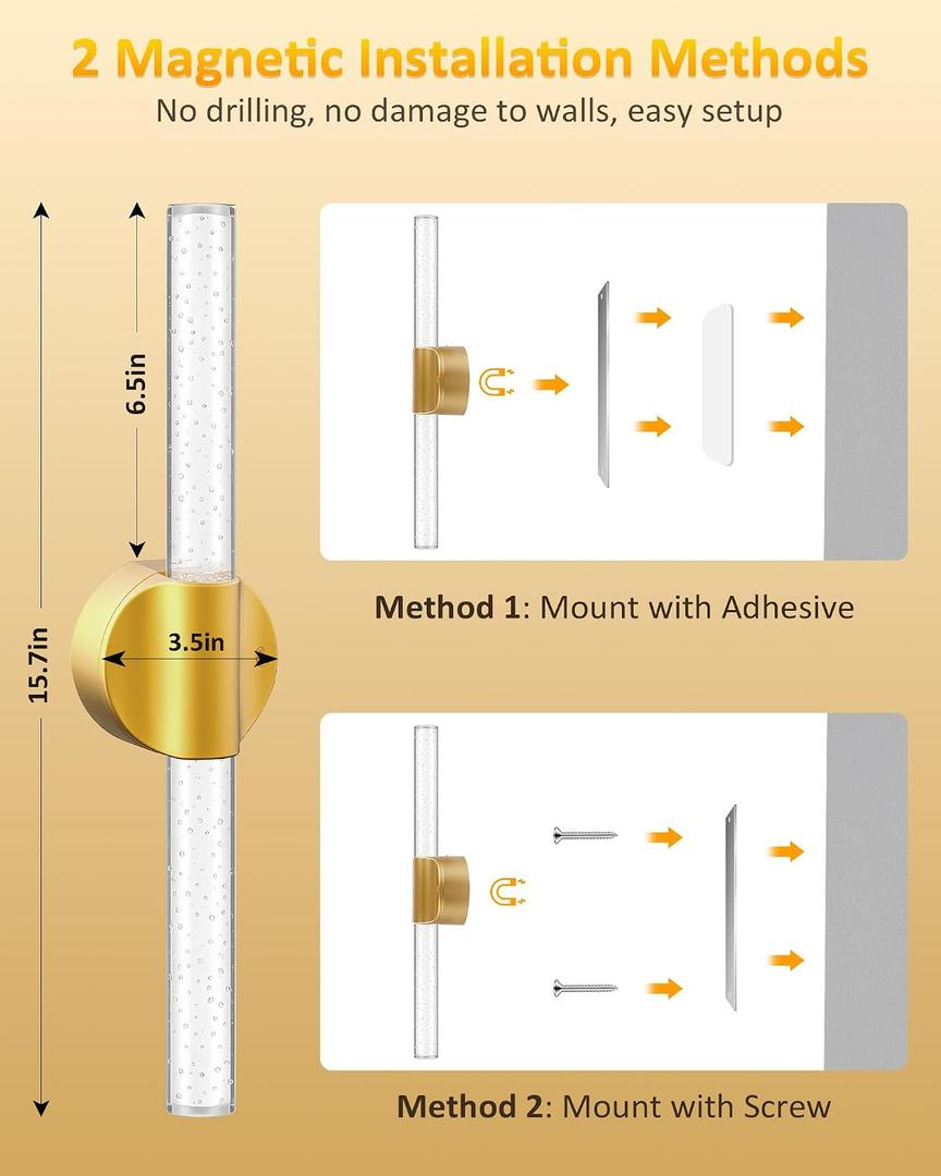 Peel and Stick on Wall Sconce, No Drill Gold Wireless Magnetic Battery Operated Wall Lights with Remote & Touch Control, Dimmable Cordless Wall Lamps for Bedroom Living Room Bathroom Decor, 1pc