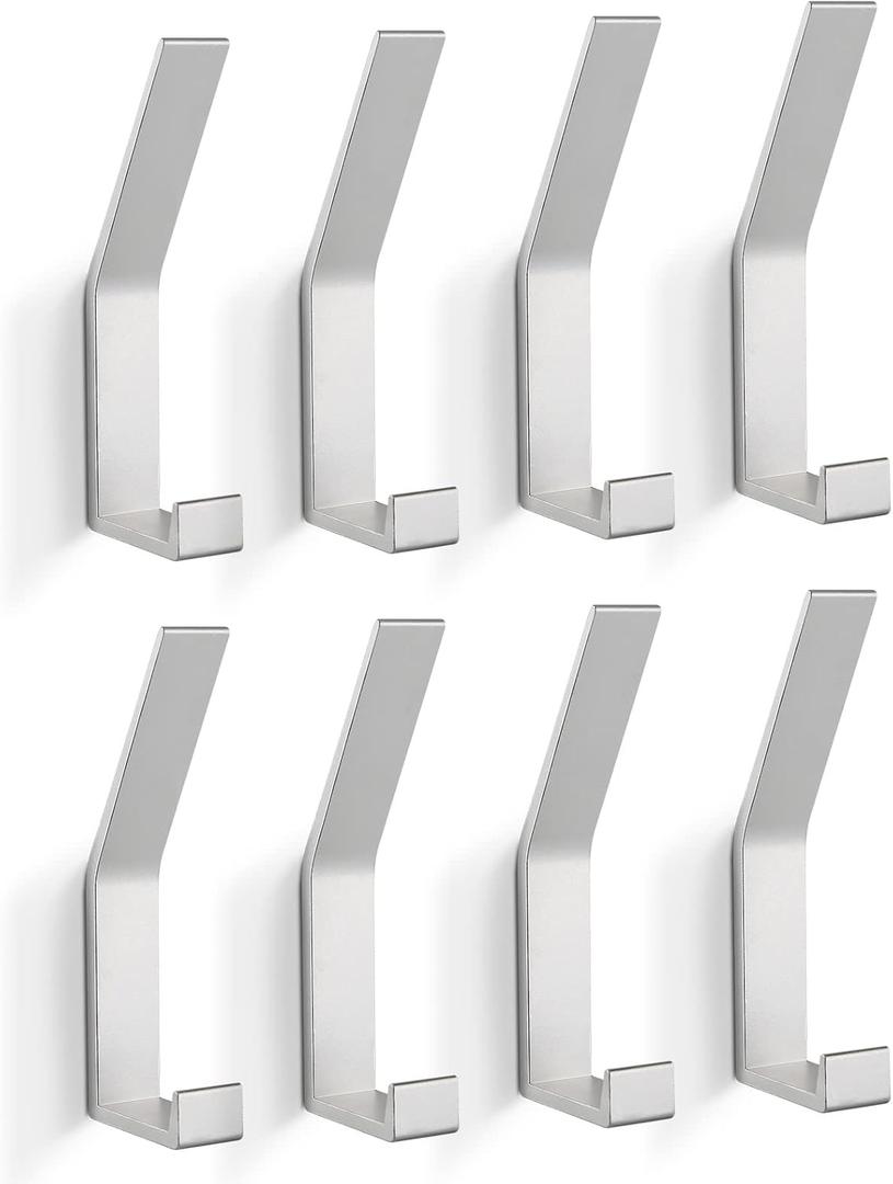 Coat Rack Hooks Wall Mounted, Silver 8Packs, KYOEON Bath Towel Rope Hooks for Kitchen, Door, Cabinet, Bathroom, Foyers, Hallways, and Bedrooms