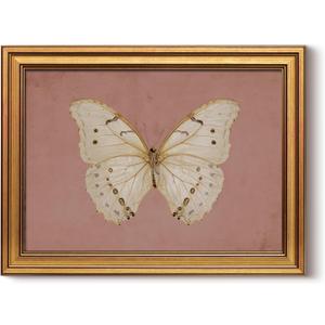 InSimSea Gold Framed Canvas Prints Wall Art, Vintage Bathroom Decor, Classical Moody White Butterfly Paintings Farmhouse Wall Decor Aesthetic, Retro Pictures for Bedroom Living Room Shelf, 12x16inch