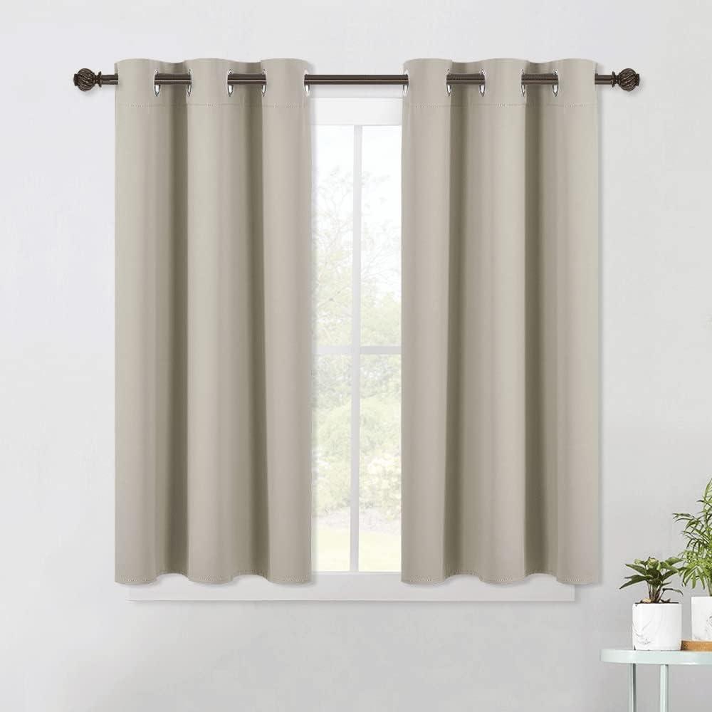 NICETOWN Modern Blackout Curtains Noise Reducing, Thermal Insulated and Privacy Room Darkening Drape Panels for Boy's Guest Room Door Small Short Window (Natural, 2 Panels, W42 x L45 -Inch)