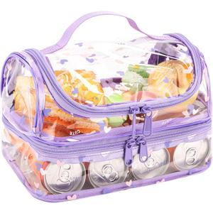 Purple Clear Lunch Bag for Women Tote bag with lunch compartment Double Plastic Tranaparent Lunchbox for Kids