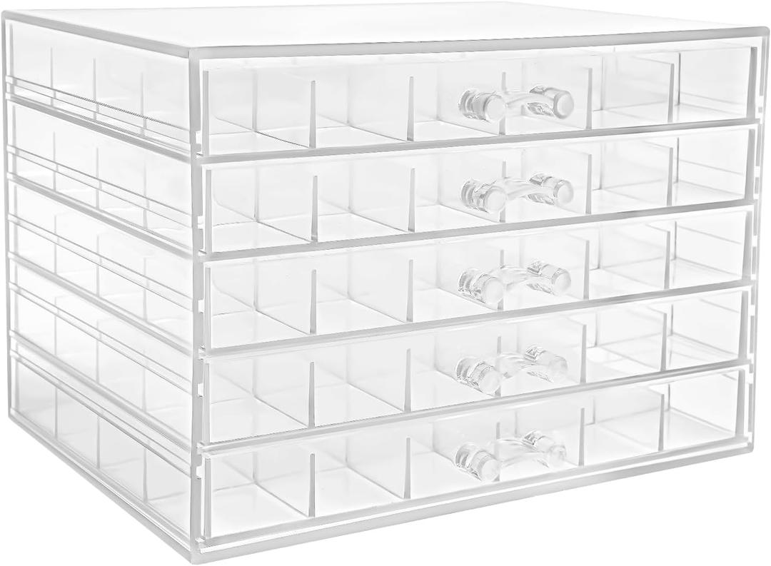 120 Grids Bead Organizer, Acrylic Craft Storage with 5 Drawers for Nail Art, Jewelry, Crafts, Small Accessories (Clear)