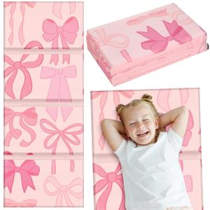Shellwei Vinyl Nap Mat for Kids Preschool Daycare 52 x 20 x 1'' Kids Sleeping Folding Rest Mat for Toddler Boys Girls Baby Classroom Home Travel(Pink Bow)