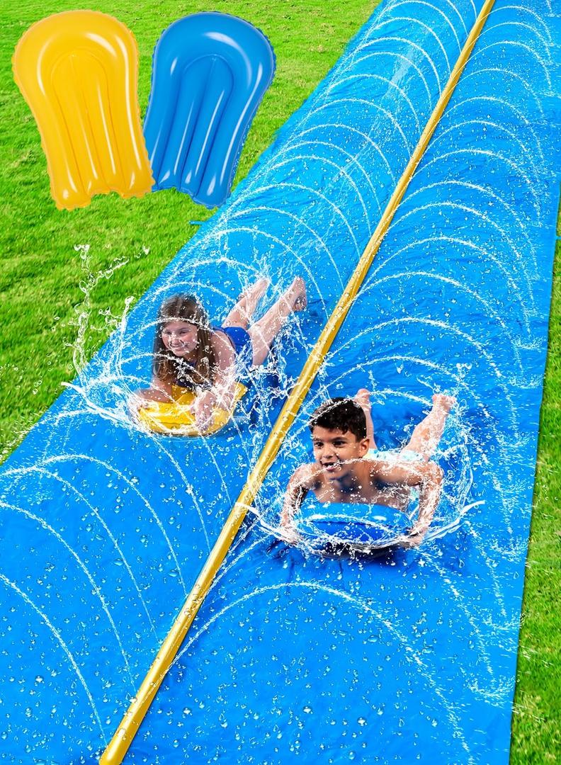 Sloosh Huge Water Slide, 30ft x 6ft Heavy Duty Lawn Water Slip and Slide with Built-in Sprinkler and 2 Slip Inflatable Boards for Kids Adults Party Summer Yard Lawn Outdoor Play Activities