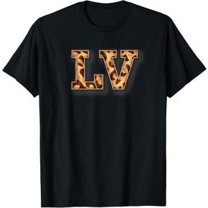 Cute Letter LV Initial Initials Name Leopard Cheetah Animal T-Shirt
(XXXL, Black)