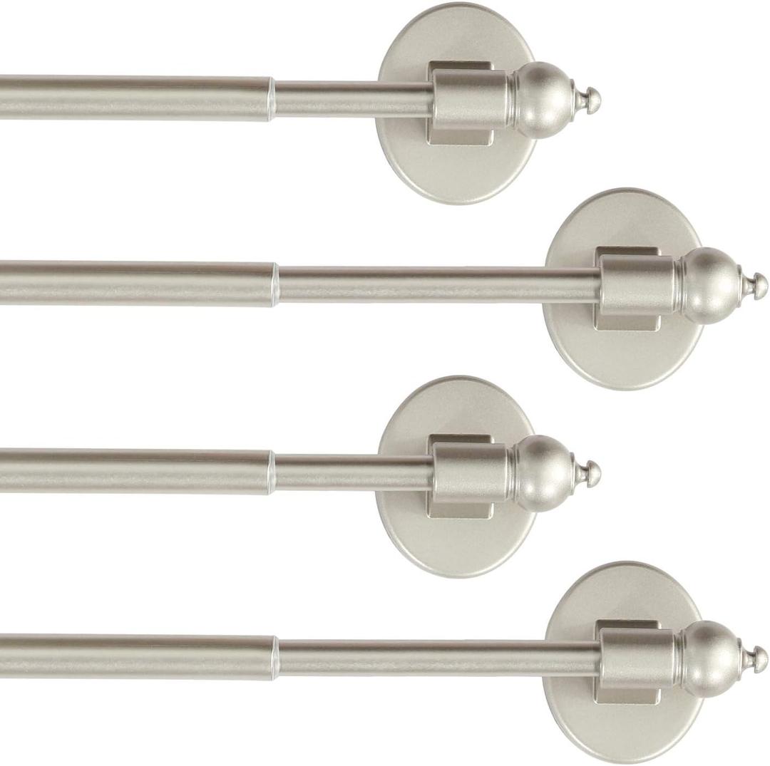 H.VERSAILTEX 4 Pack Magnetic Curtain Rods Multi-Use Adjustable Petite Cafe Sidelight Magnetic Rods Tool Free for Iron and Steel Place (9"-16", Nickel)