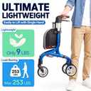 PLANET WALK Super Lightweight 3 Wheel Walkers for Seniors - 9 lbs Foldable Aluminum Frame, Triangular Anti-Tip Frame enhances Stability, 8" All-Terrain Wheels Rollator Walker with Cup Holder Blue