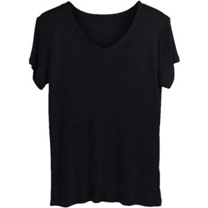 Spring Womens Silk T-Shirt Women Short Sleeve Solid Color V-Neck Summer Thin Casual Topsize L