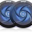 Pyle Low-Profile Waterproof Marine Speakers - 100W 4 Inch 2 Way 1 Pair Slim Style Waterproof Weather Resistant Outdoor Audio Stereo Sound System w/ Blue Illuminating LED Lights - Pyle (Black)