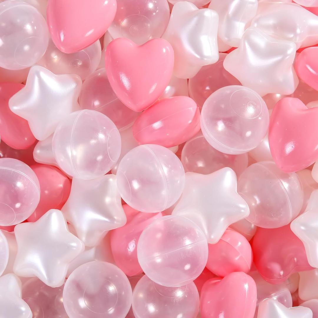 Ball Pit Balls 100 200 500 1000 Plastic Balls for Toddlers Phthalate Free BPA Free Crush Proof Balls in Reusable Play Toys for Kids with Storage Bag Indoor Outdoor (Pink+pearl White+clear)