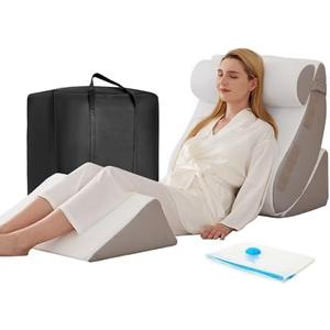 2PCS Wedge Pillow Set for After Surgery, Orthopedic Bed Wedge Pillow for Back Pain Relief, Sitting up in Bed,Recovery, Acid Reflux, Snoring, Body Pillow for Sleeping,Leg,Shoulder Support, White/Grey