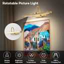 20" Wireless Battery Operated Picture Light for Wall Brass Gold Rechargeable Wall Light with Remote and Timer 9000mAh Art Light for Paintings 3CCT Dimmable Art Light for Pictures Display, 20IN