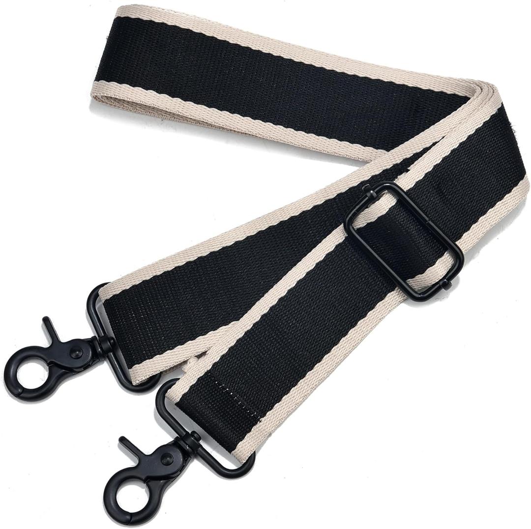 Wide Purse Strap Adjustable Replacement Crossbody Bag Strap Silver Hardware Shoulder Straps (Black Hardware-black Rice-801)
