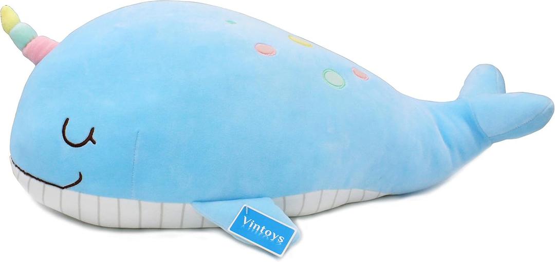 Soft Narwhal Unicorn Whale Hugging Pillow Plush Doll Fish Plush Toy Stuffed Animals Blue 21"