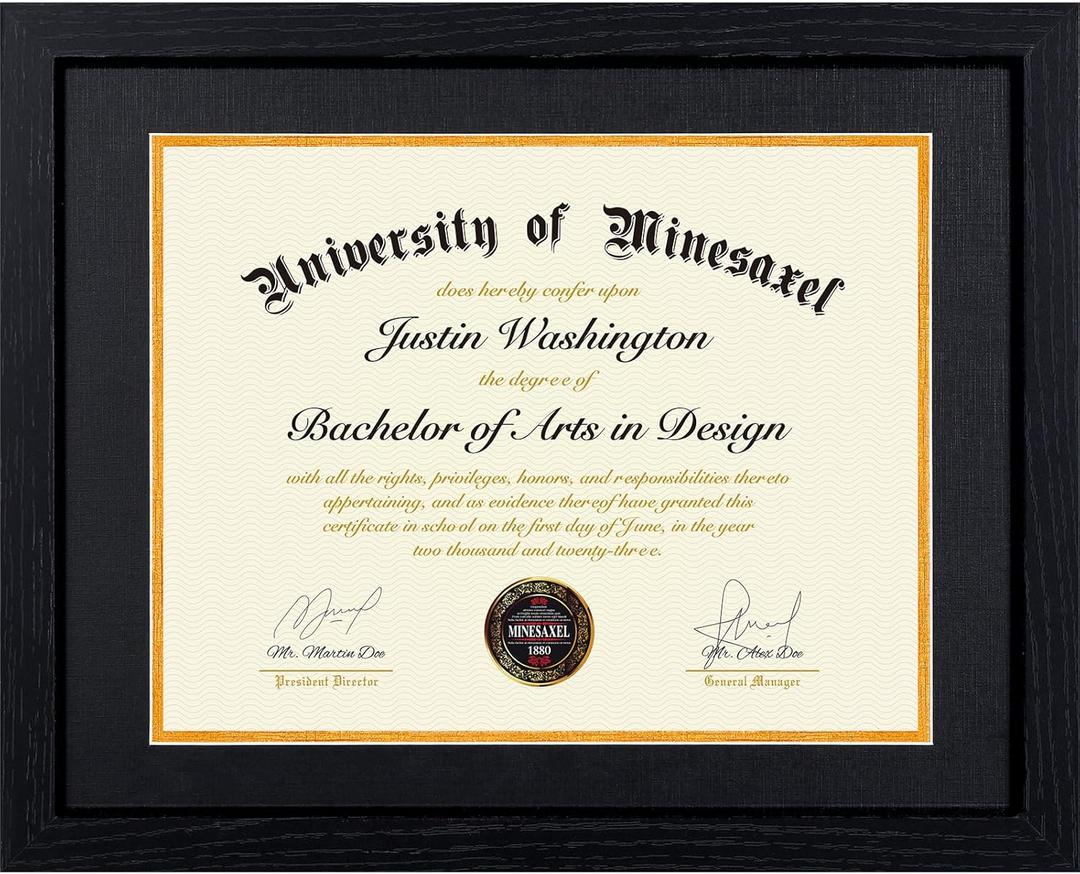 11x14 Diploma Frame with 8.5 x 11 Black Mat Fits Certificate Document, 8.5x11 Degree Frame for Wall or Tabletop Display
