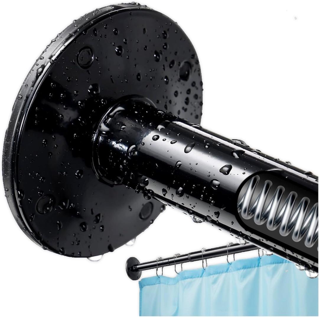 Tension Shower Curtain Rod - Heavy Duty Dual-Spring Loaded,42-60" Adjustable Pole, No Drill Or Screw Mount, Rustproof For Bathroom,Windows,Closet For Hanging Clothes, Black
