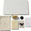 Custom Kollective Stone Bath Mat Ritual Bundle Diatomite Quick Dry Bath Mat for Bathroom, Stone Drying Mat, Non-Slip Pad, Brush, Polishing Pad & Storage Bag (Grounding Sandstone), 23.6" x 15.4"