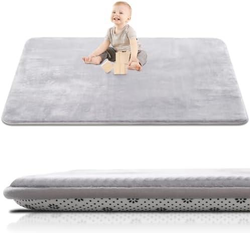 Thick Baby Play Mat for Floor, 59 x 71 Playpen, Large Tummy Time Foam, Ultra Soft Support & Plush Feel Nursery Rug, Easy Care With Non-Slip Cushioned for Infant, Kids and Toddler Crawling, Grey