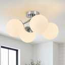 4-Light Mid Century Modern Ceiling Light, 19.69" Brushed Nickel Semi Flush Mount Ceiling Light,Sputnik Ceiling Light Fixture with Milk Glass Globe for Bedroom,Living Room,Kitchen,Hallway