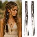 REECHO Clip in Braid Hair Extensions for Women, 20" Boho Dreadlock Clip in Braids with Beads & Charms, 2PCS Handmade Synthetic Braided Hairpieces for Cosplay Daily Styling, Dark Brown Mix
