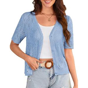 GRACE KARIN 2025 Women's Short Sleeve V Neck Cardigans Sweaters Open Front Knit Crochet Button Bolero Shrugs Tops XL