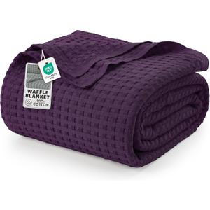 Utopia Bedding 100% Cotton Waffle Weave Blanket King Size for Bed - Lightweight, Breathable Summer Blankets Soft and Cozy, Gift for Mothers Day Home Decor (Plum, 90x108 Inch)