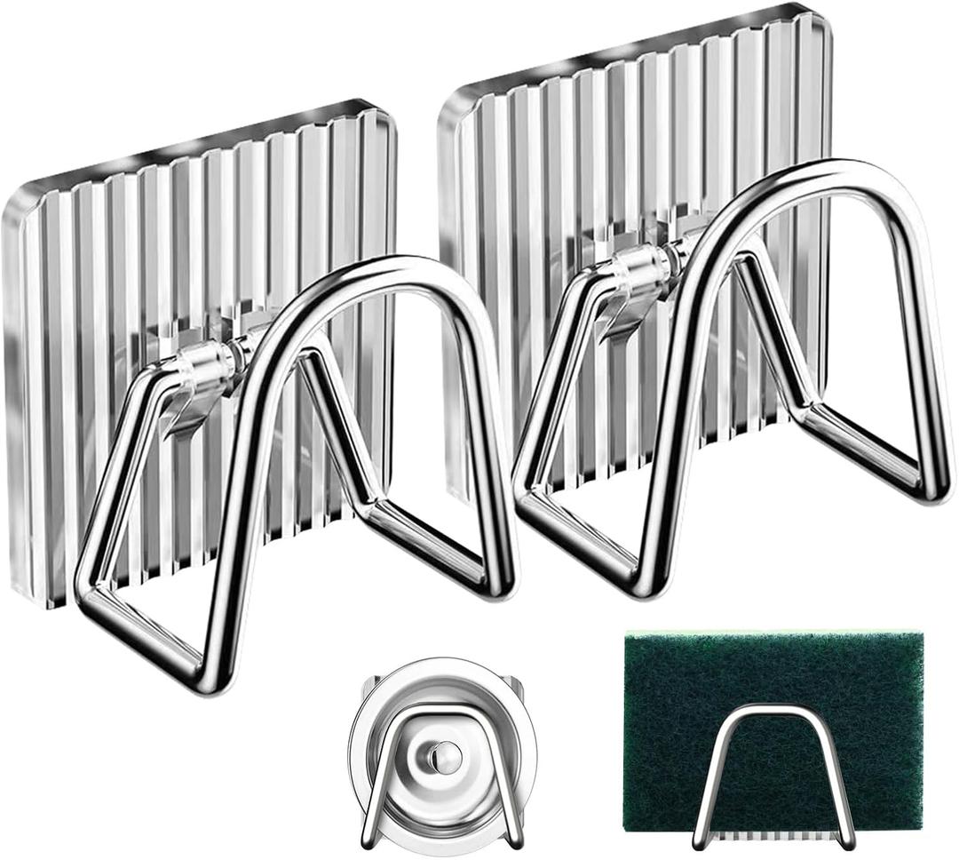 3 x ESINAM 2Pcs Sponge Holder for Kitchen Sink, Strong Adhesive Clear Acrylic Kitchen Sink Sponge Caddy for Kitchen Organization in Sink Multifunctional Inside Sink Sponge Holder