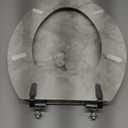 Angol Shiold Elongated Marble Toilet Seat with Zinc Alloy Hinges, Easy to Install and Clean, Anti-pinch (Gray)